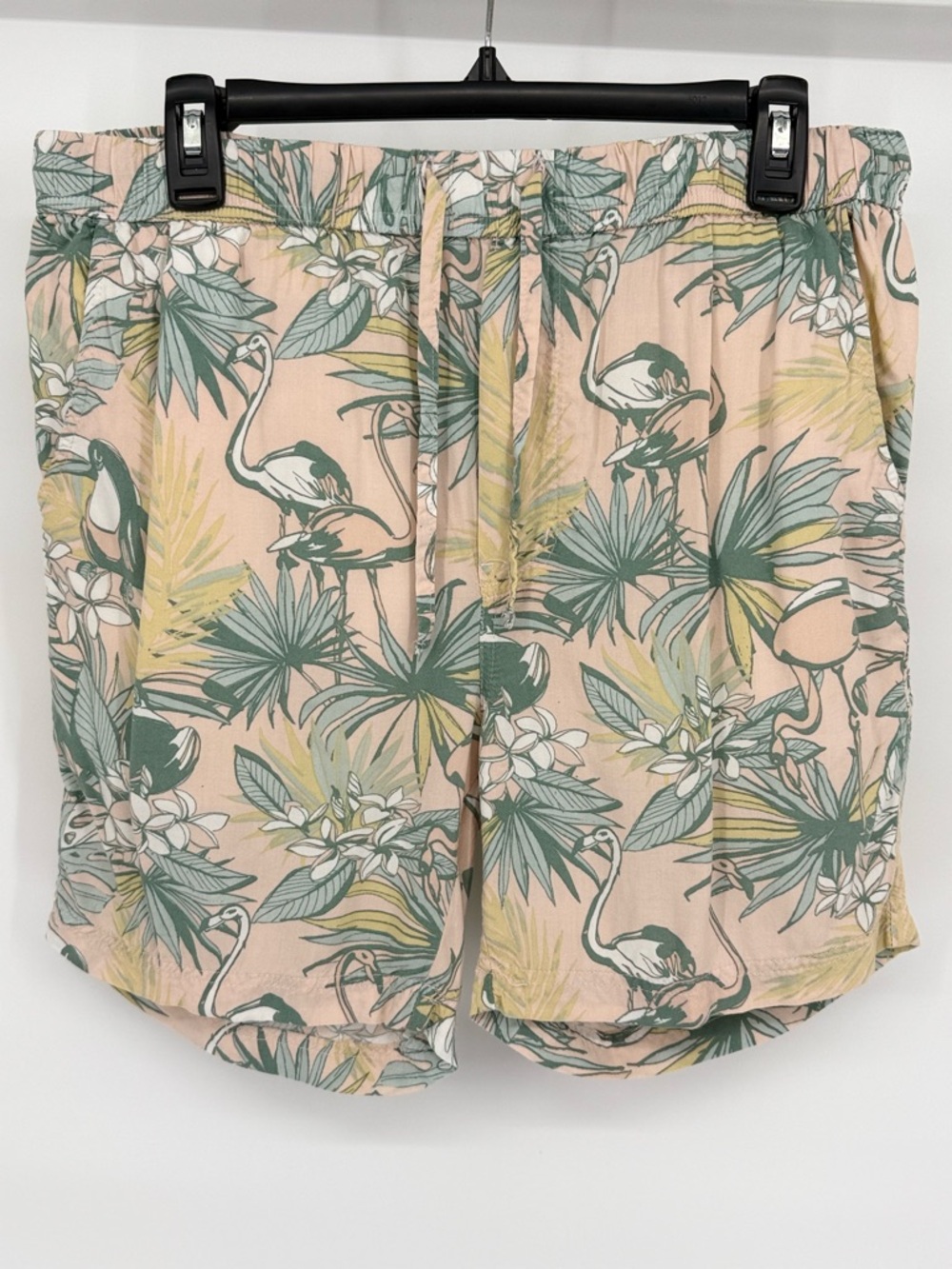 Lightweight‎ Shorts Large Elastic Waist Tropical Flamingo Lounge Summer Vacation